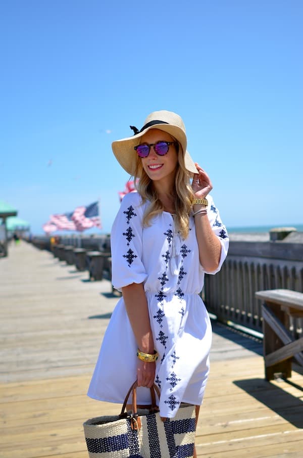 White Embroidered Dress at Folly Beach