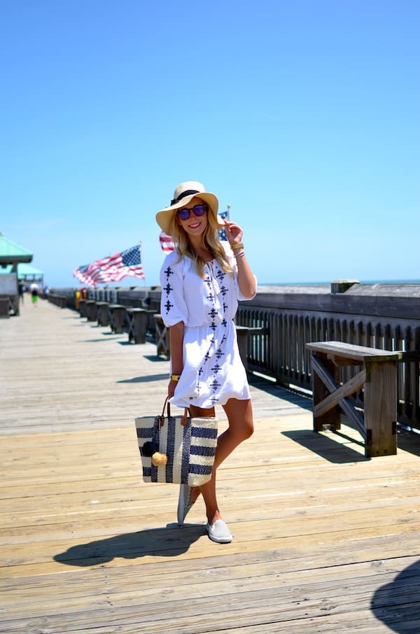 White Embroidered Dress at Folly Beach