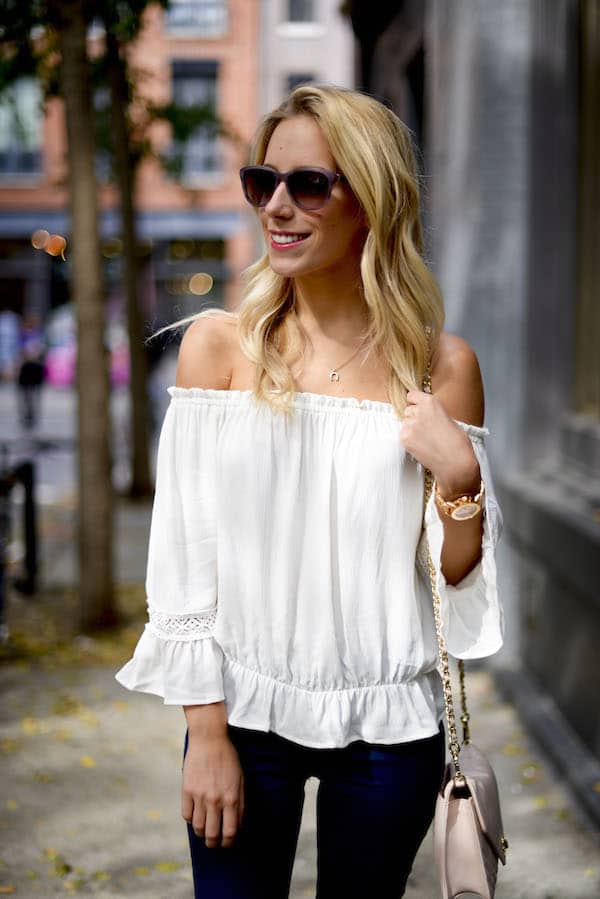 White Off The Shoulder Top in the West Village - Katie's Bliss