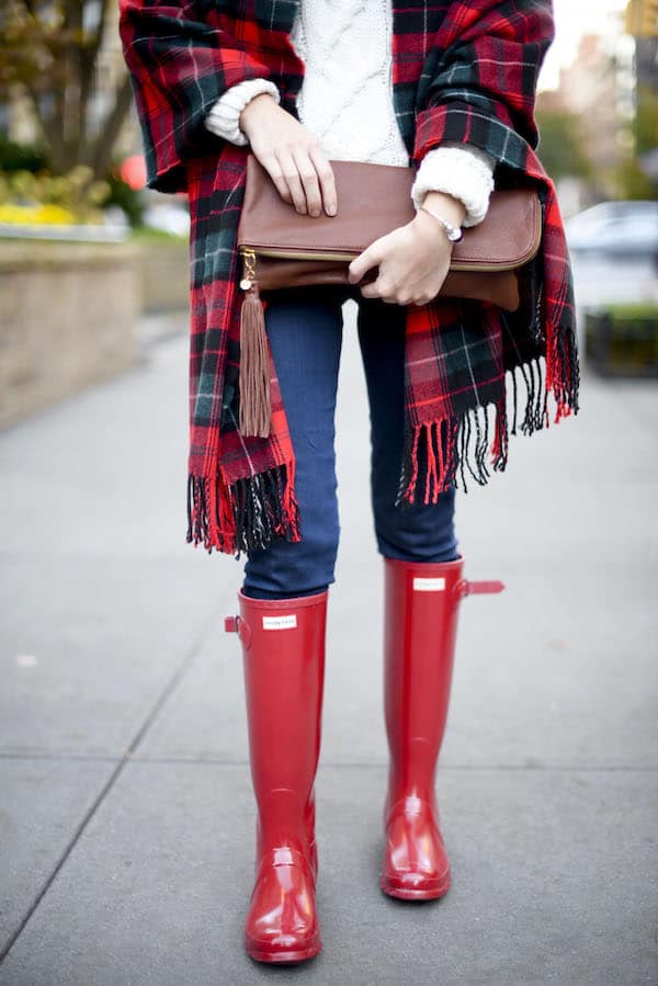 Red Hunter Boots Plaid Scarf