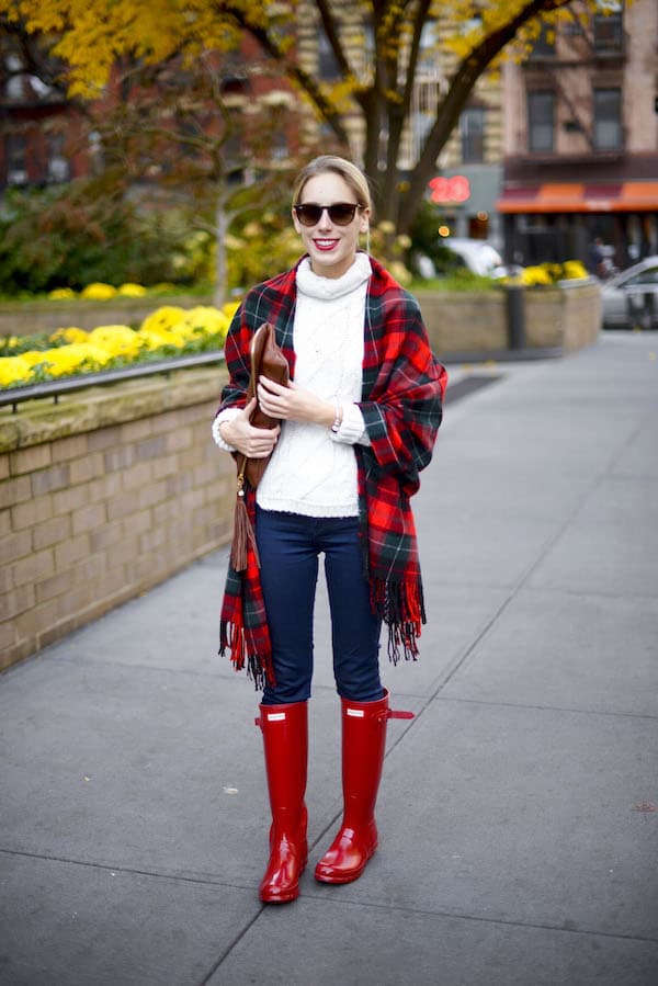 Red Hunter Boots Plaid Scarf