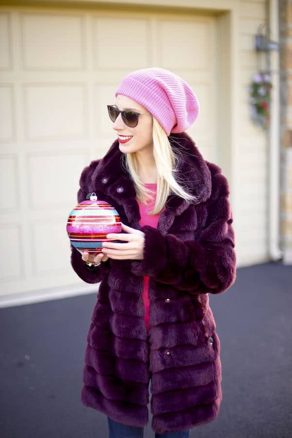 Pink Beanie and Faux Fur Coat