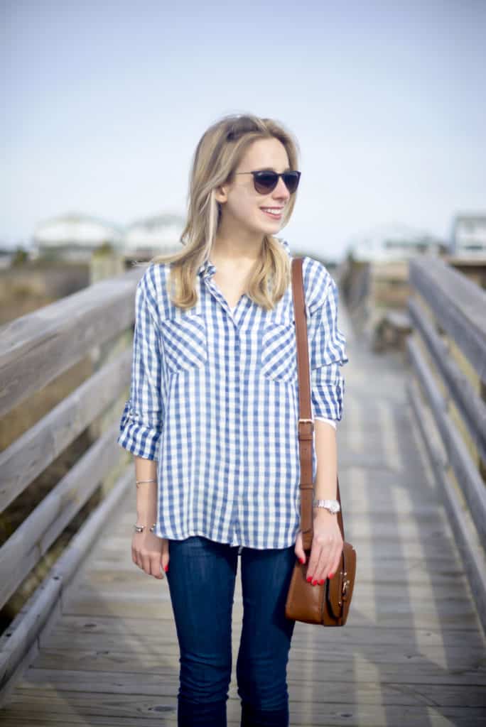 Blue Gingham Shirt at the Beach - Katie's Bliss