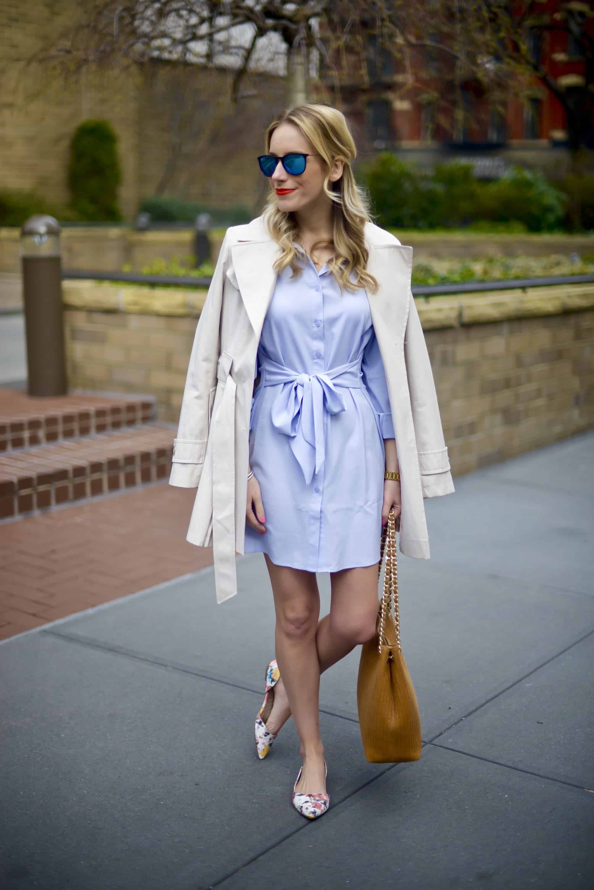 Blue shirt dress outfit online