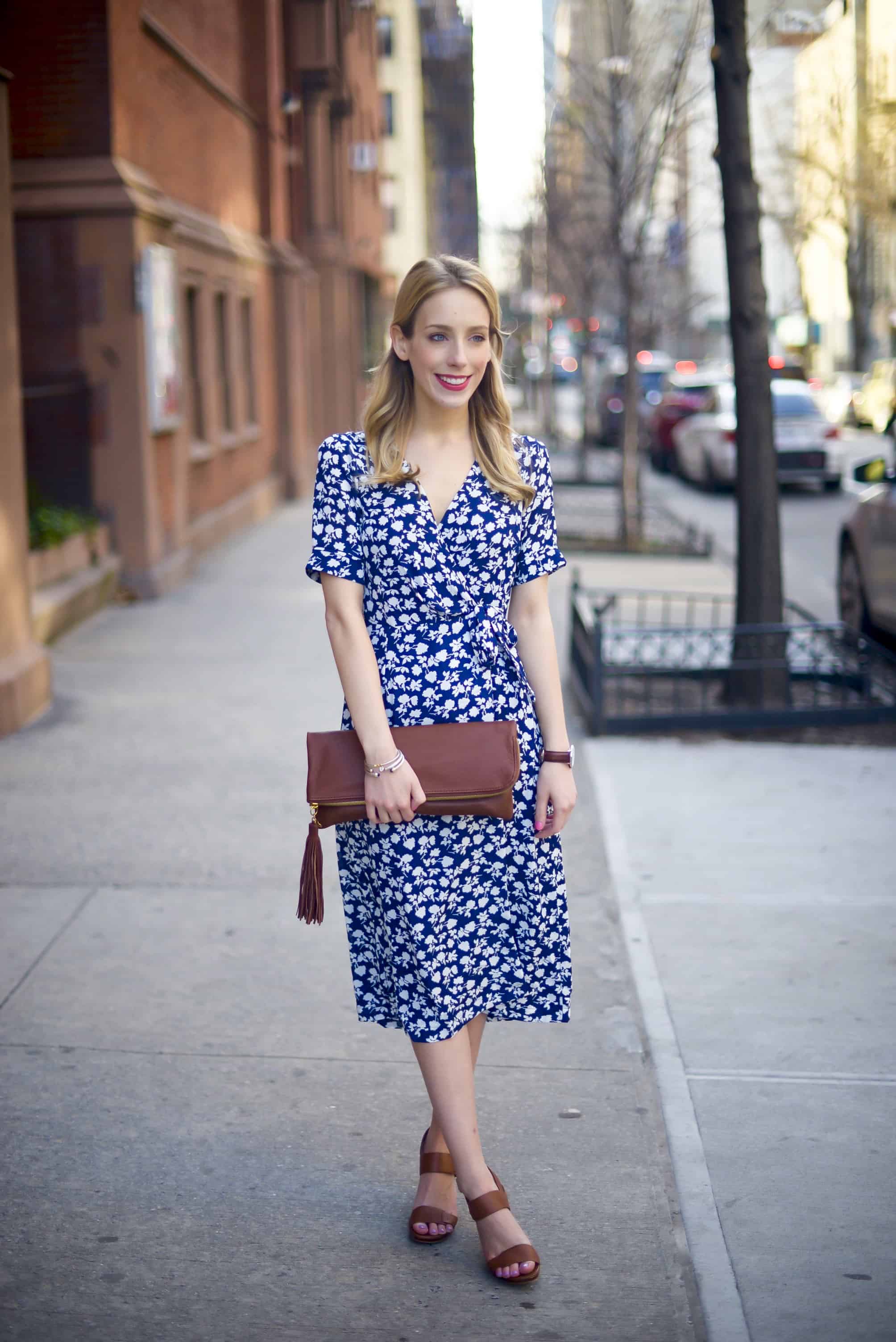 Kate Spade Grand Floral Midi Wrap Dress in Blue