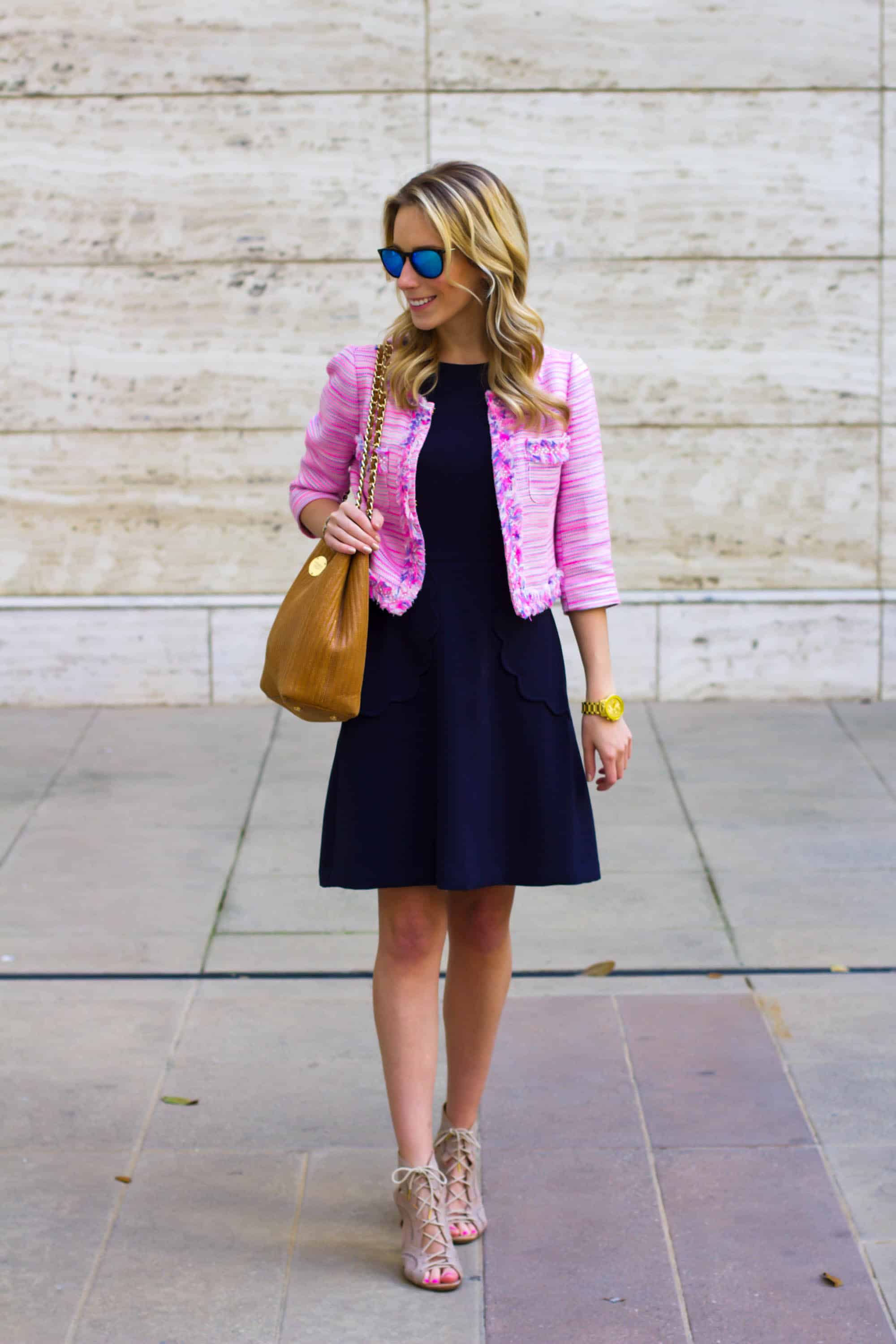 Pink Tweed Blazer and Navy Scallops Katie s Bliss