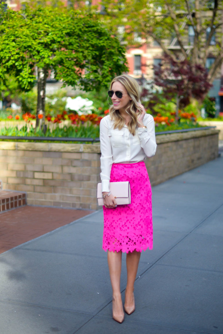 Styling A Pink Lace Pencil Skirt - Katie's Bliss