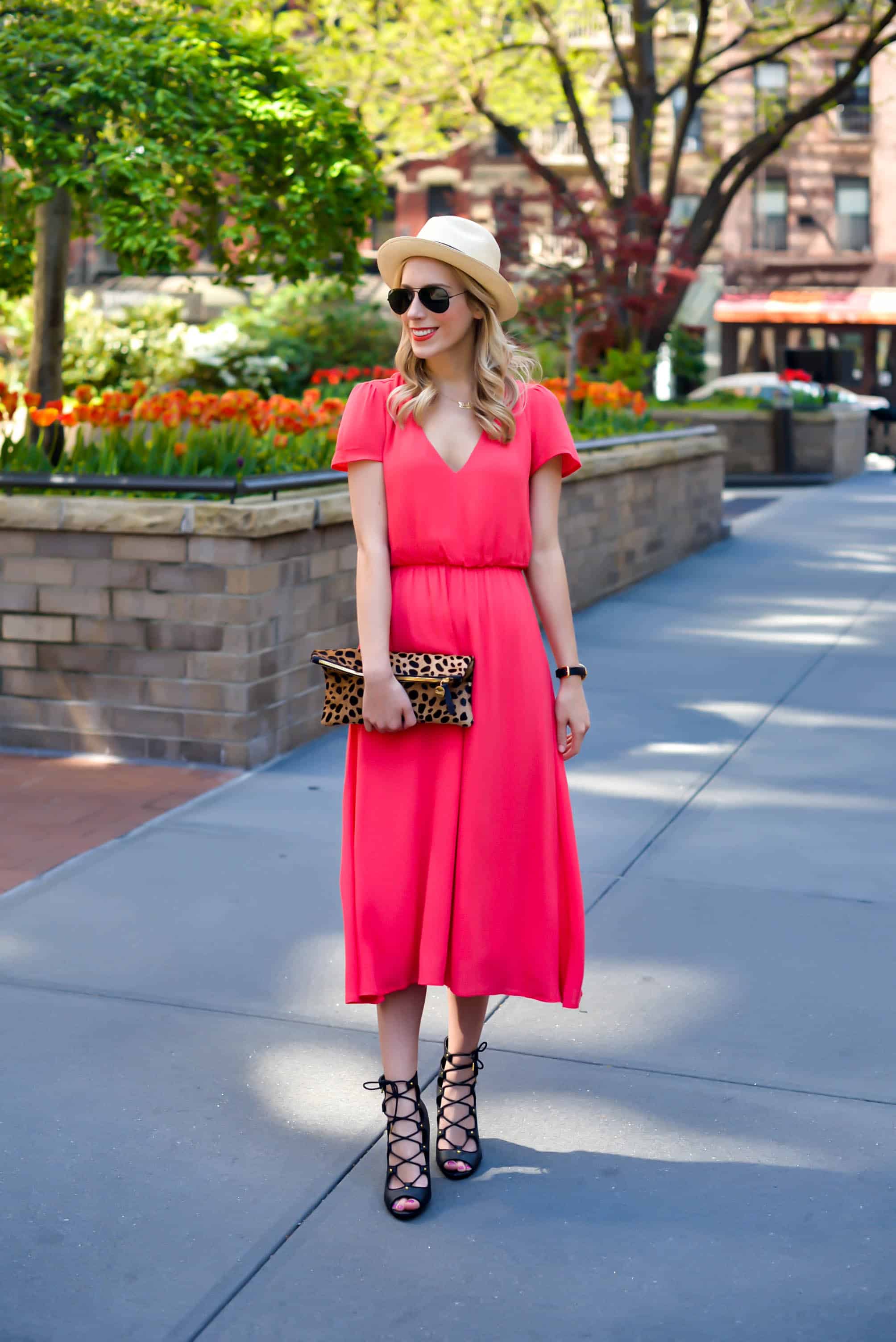 red midi dress