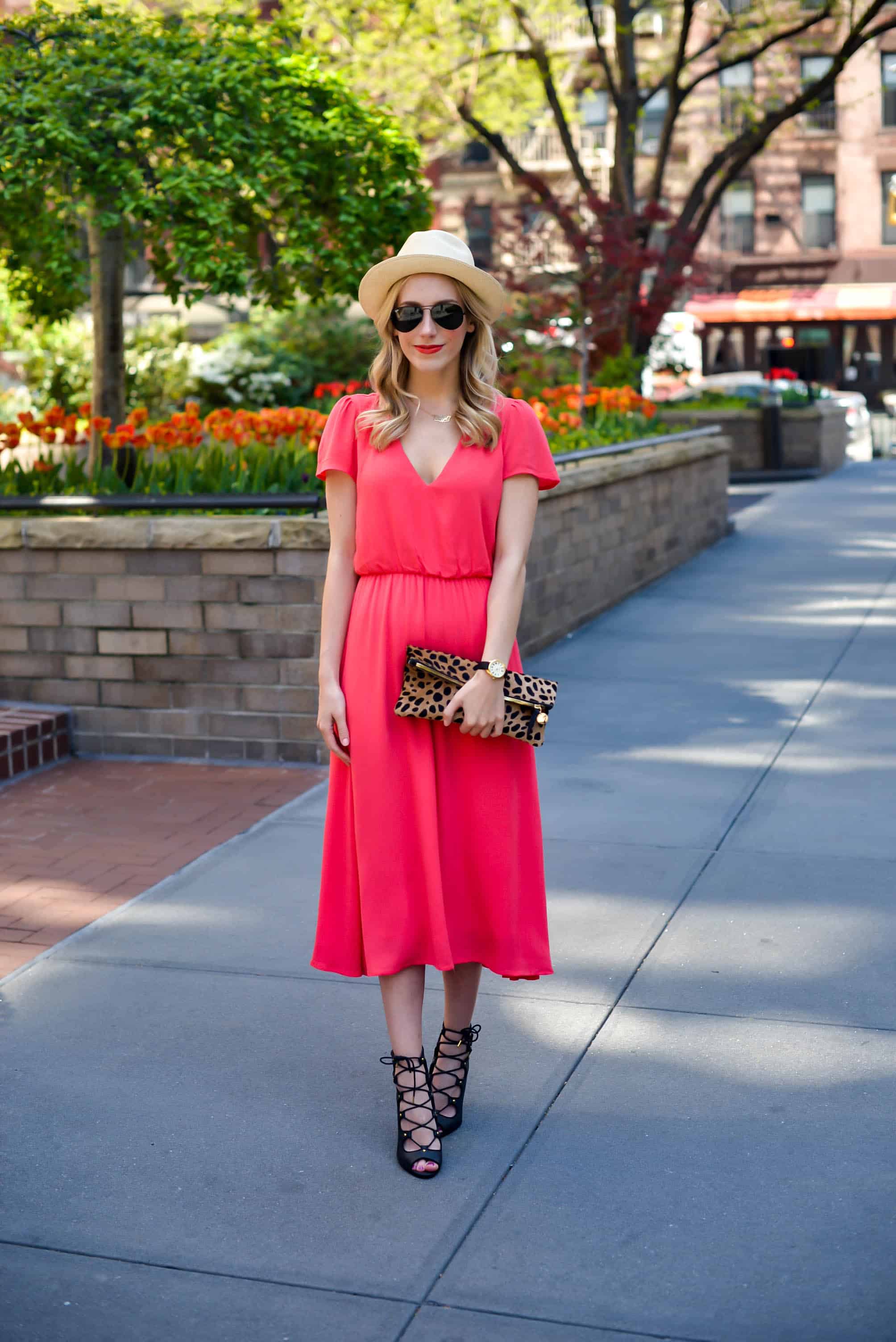 red casual midi dress