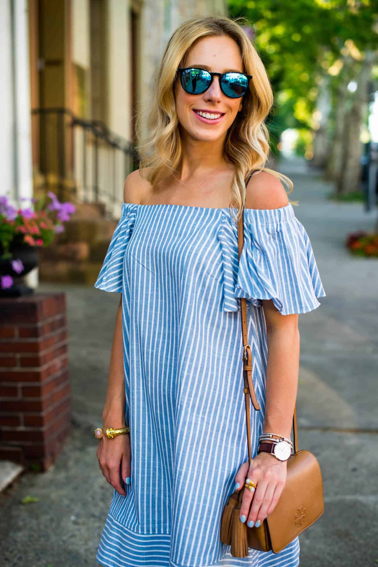 Chicwish Off Shoulder Stripe Dress