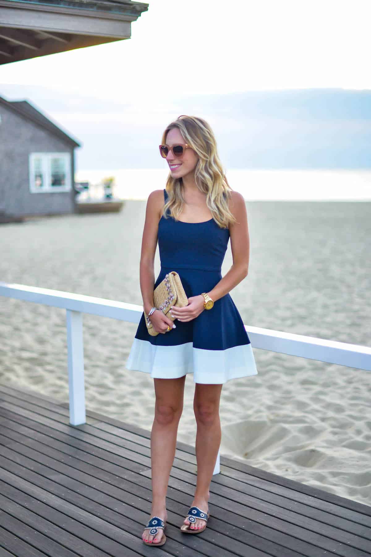 Navy & White Fit Flare Dress