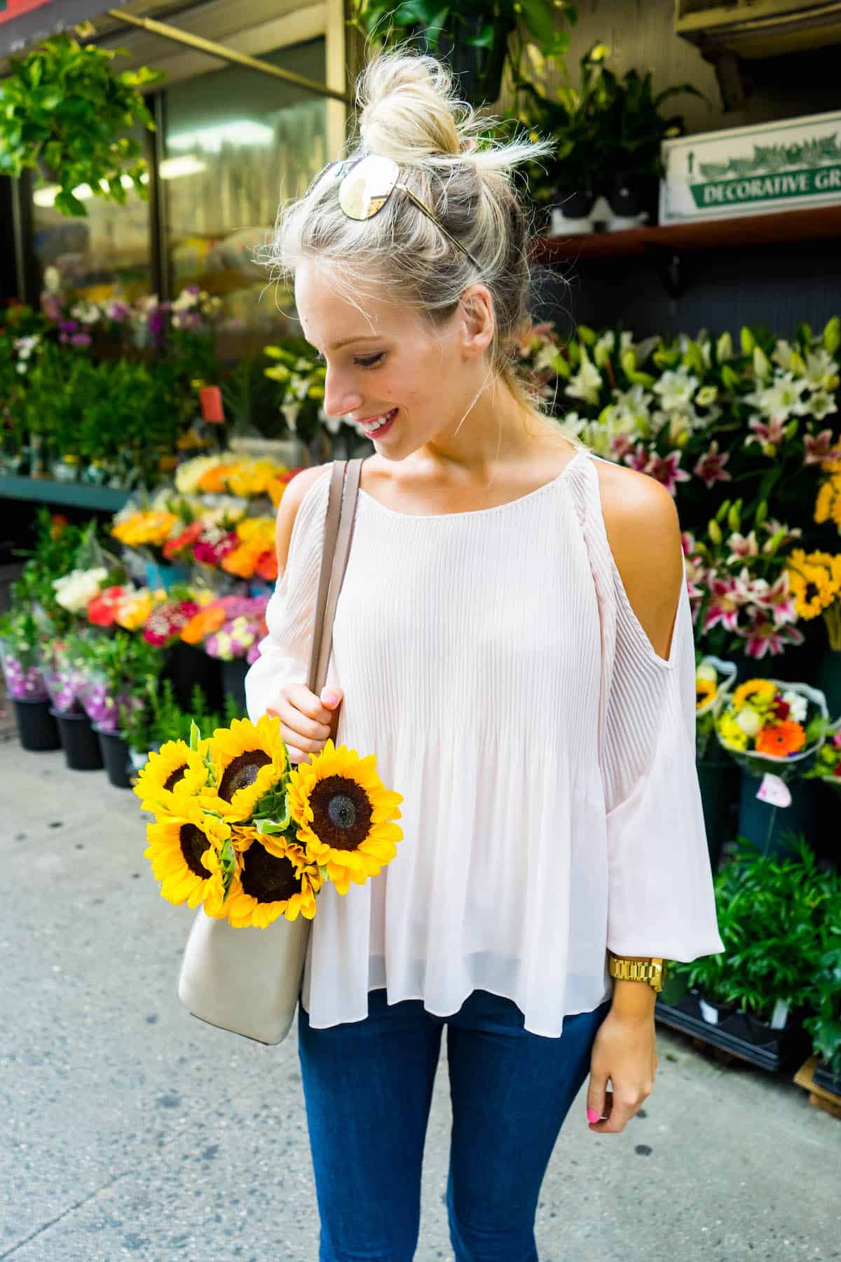 Pleated Cold Shoulder Top