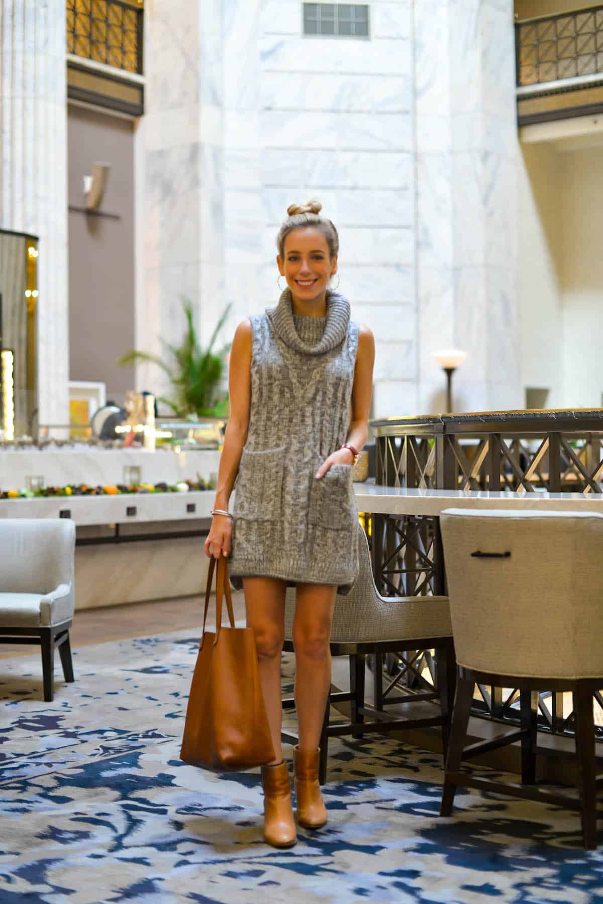 Grey Cowl Neck Sweater Dress