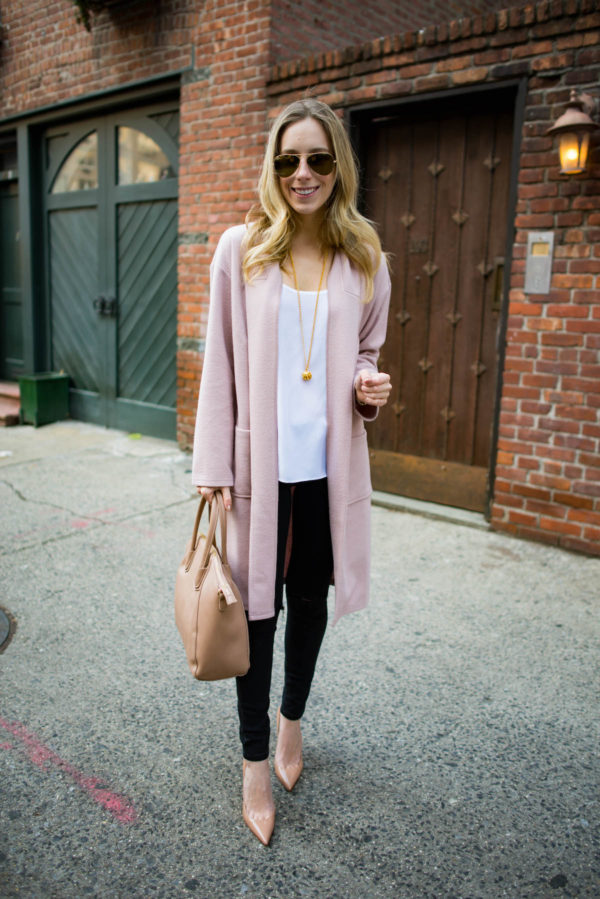 Polished Winter Layers | How To Style A Pink Cardigan Coat - Katie's Bliss