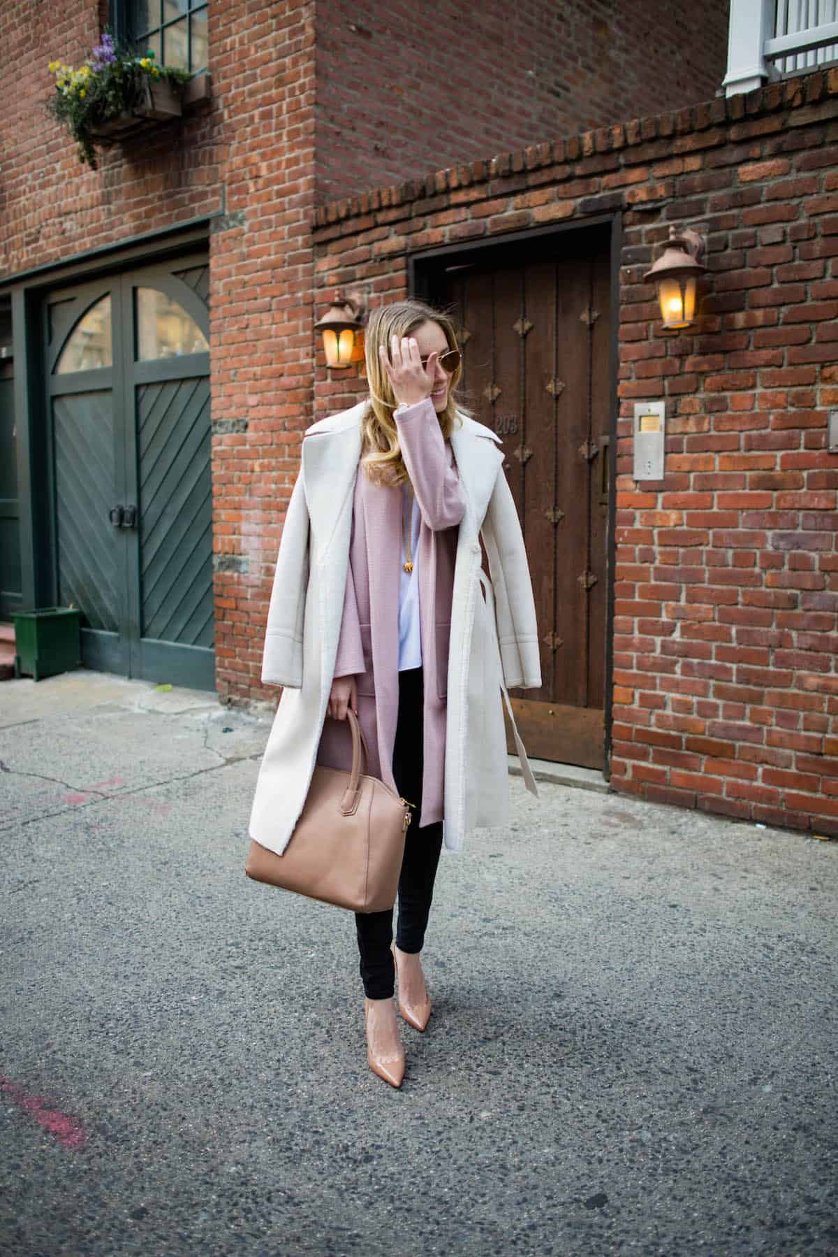 Polished Winter Layers How To Style A Pink Cardigan Coat Katie s Bliss