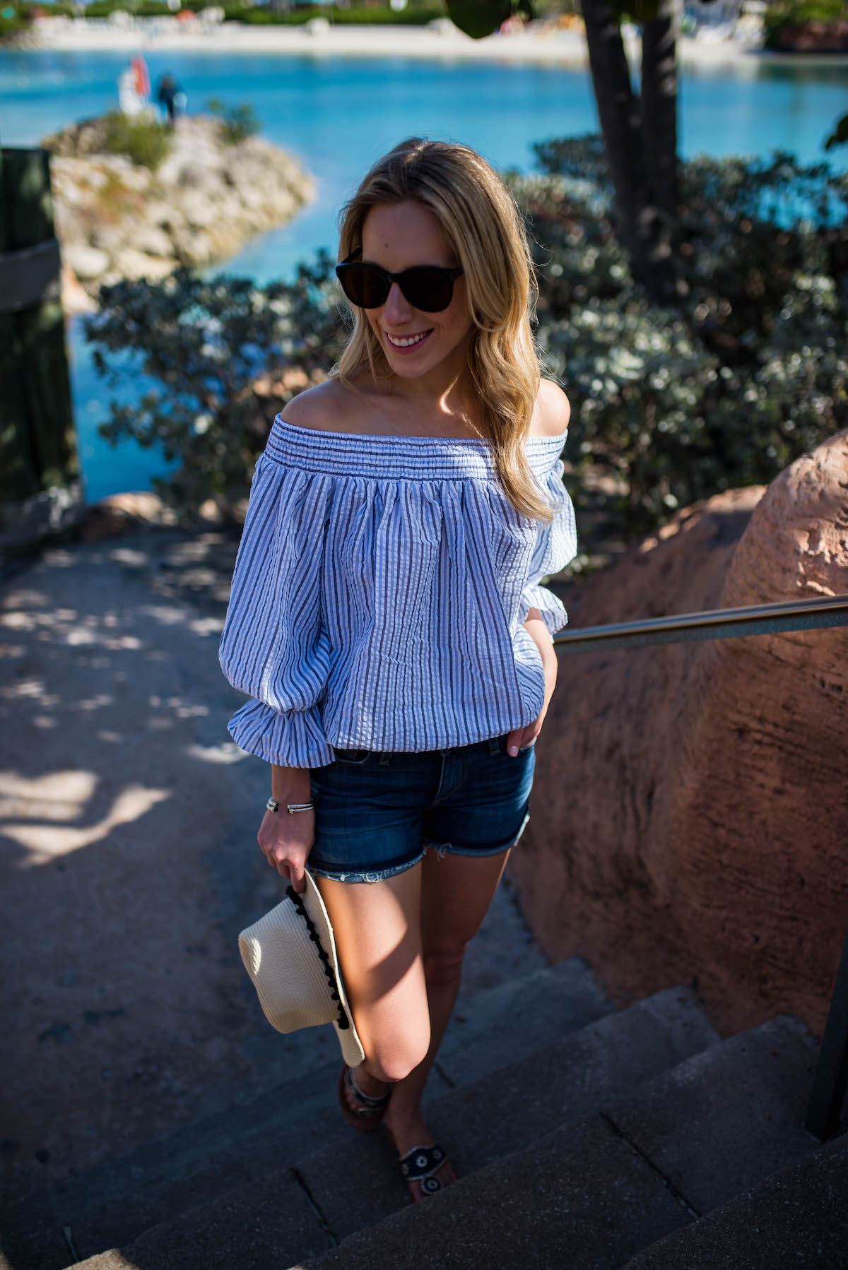 Blue Stripe Off The Shoulder Top