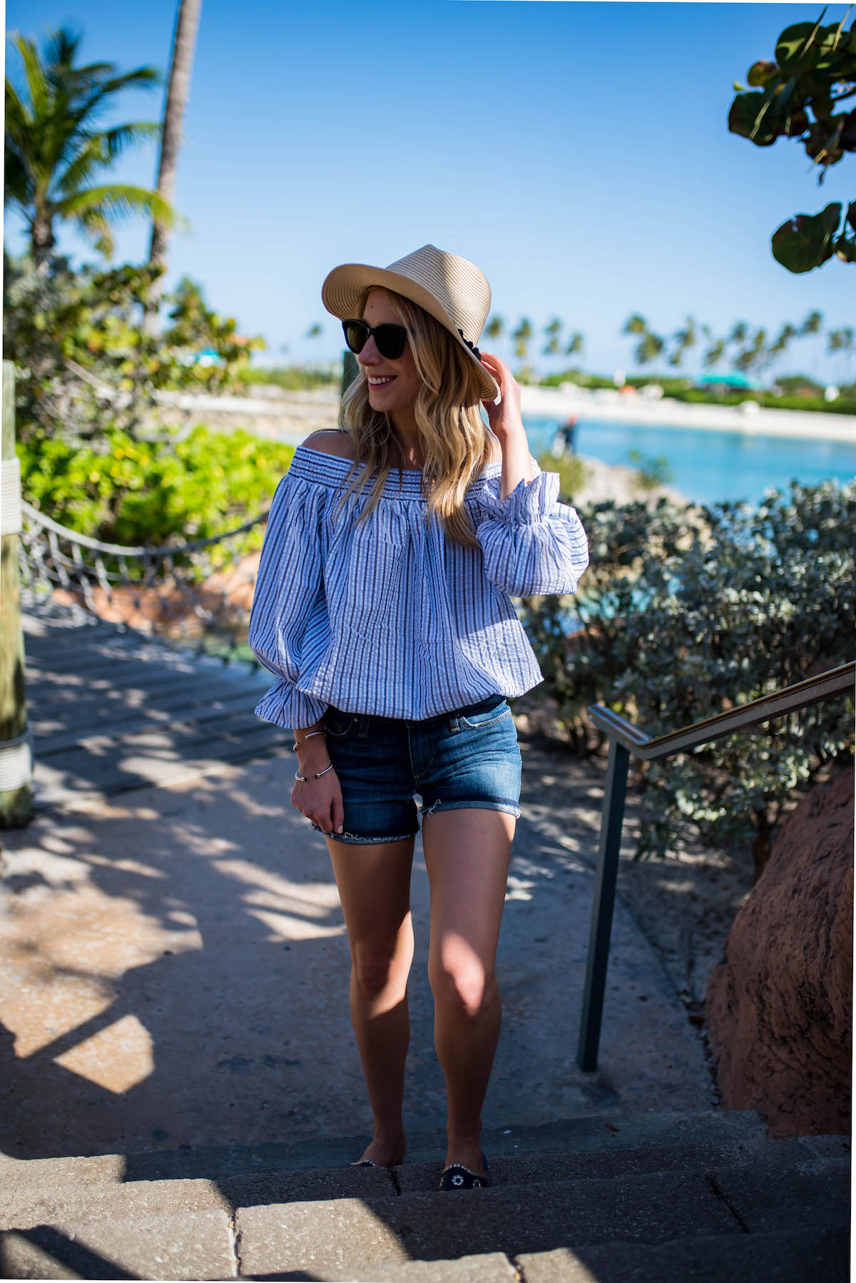 Blue Stripe Off The Shoulder Top