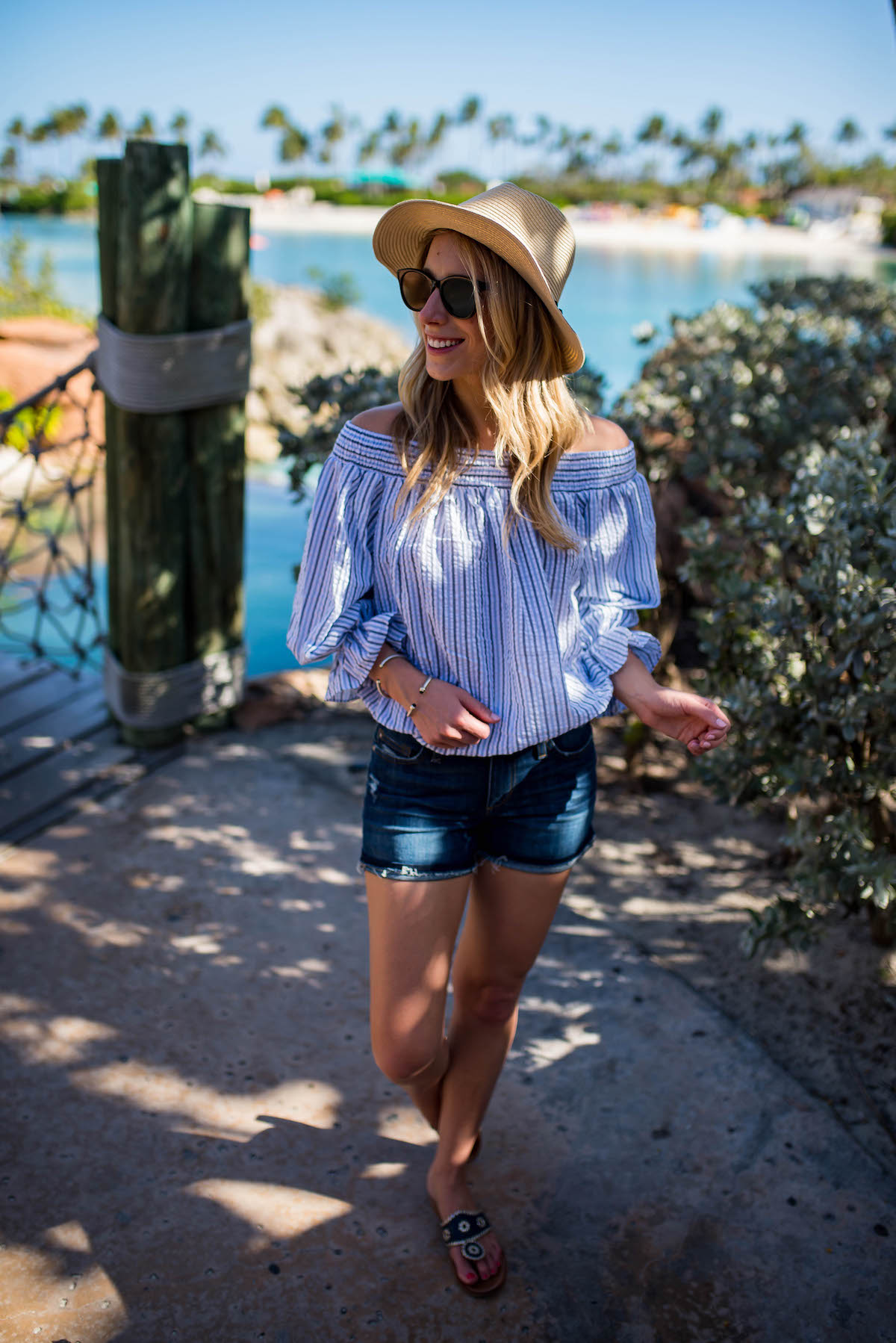 Blue Stripe Off The Shoulder Top