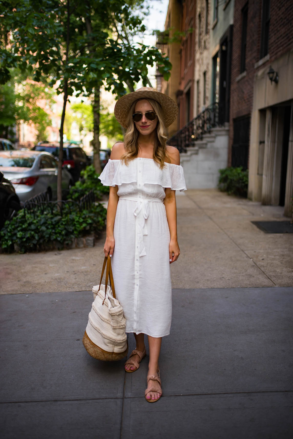 white off shoulder dress outfit