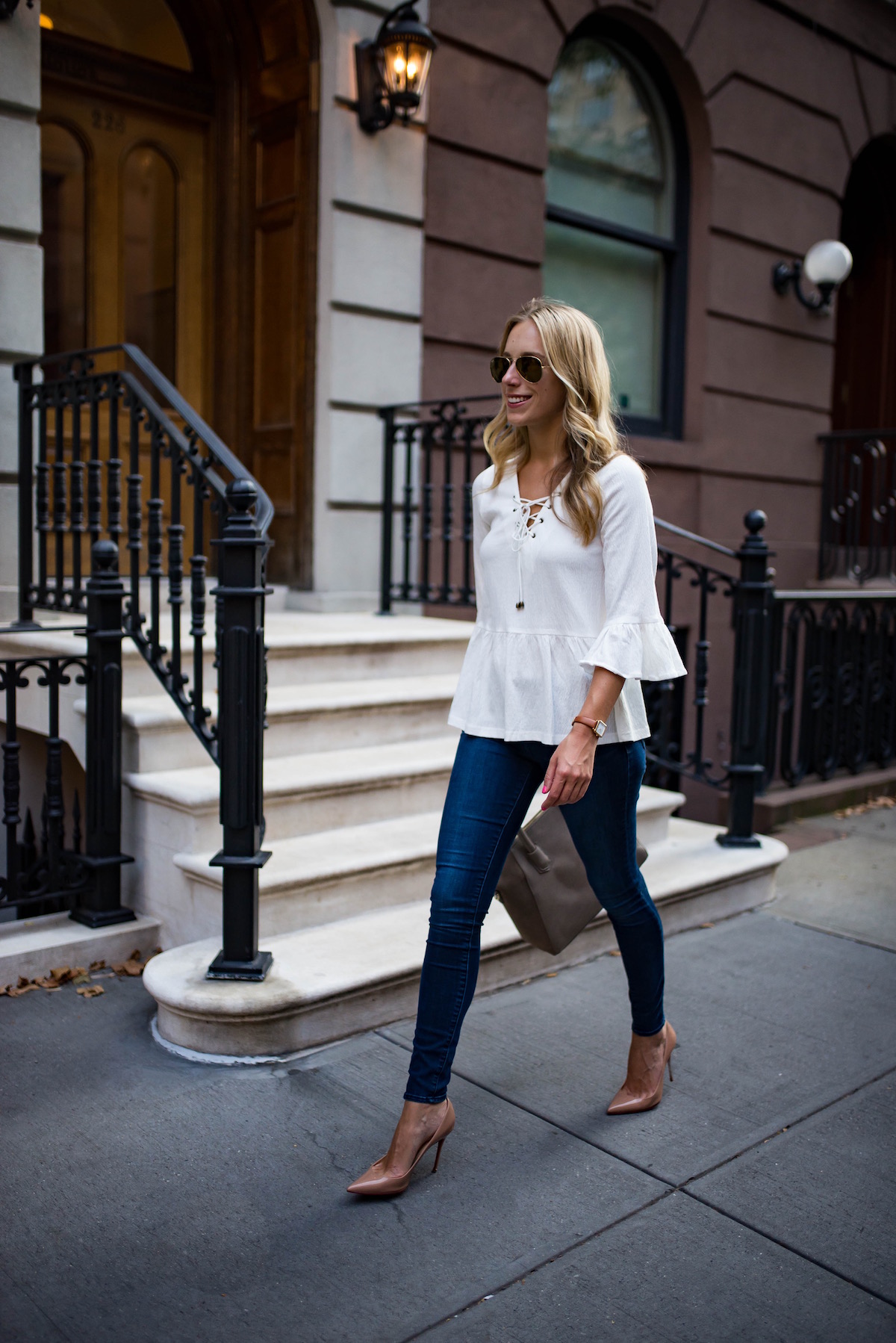 White Bell Sleeve Ruffle Top