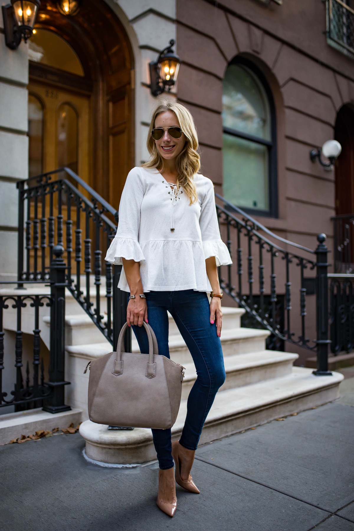 White Bell Sleeve Ruffle Top