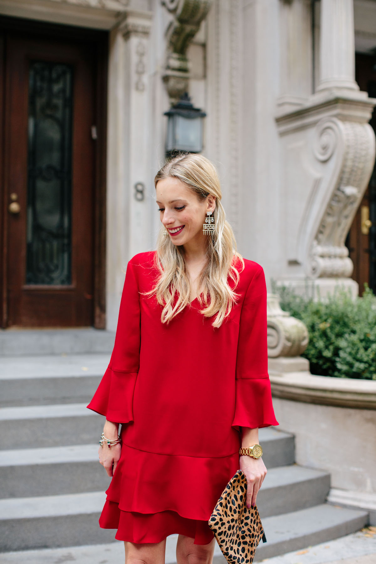 Cece Red Ruffle Shift Dress