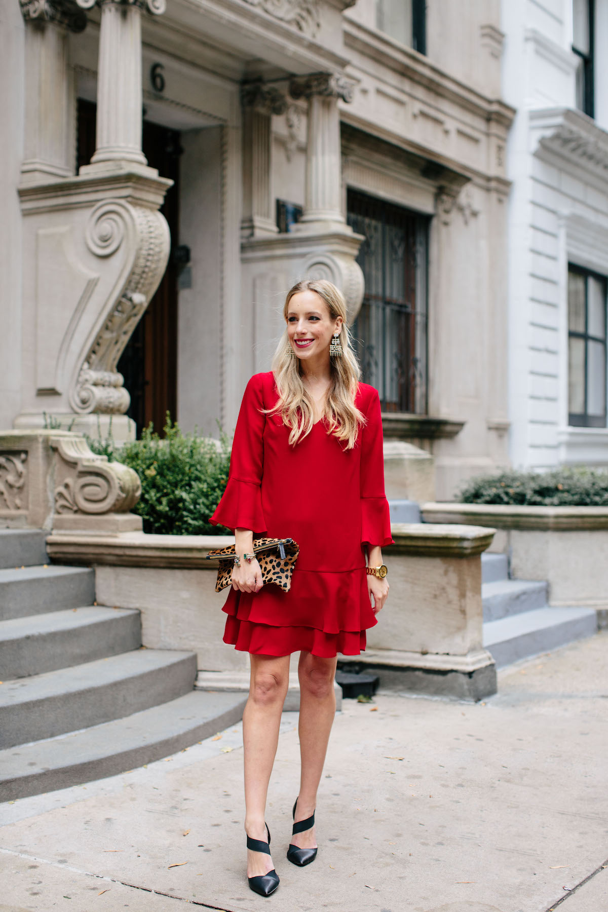 Cece Red Ruffle Shift Dress