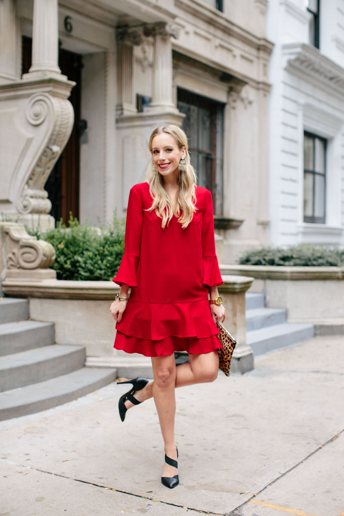 Cece Red Ruffle Shift Dress