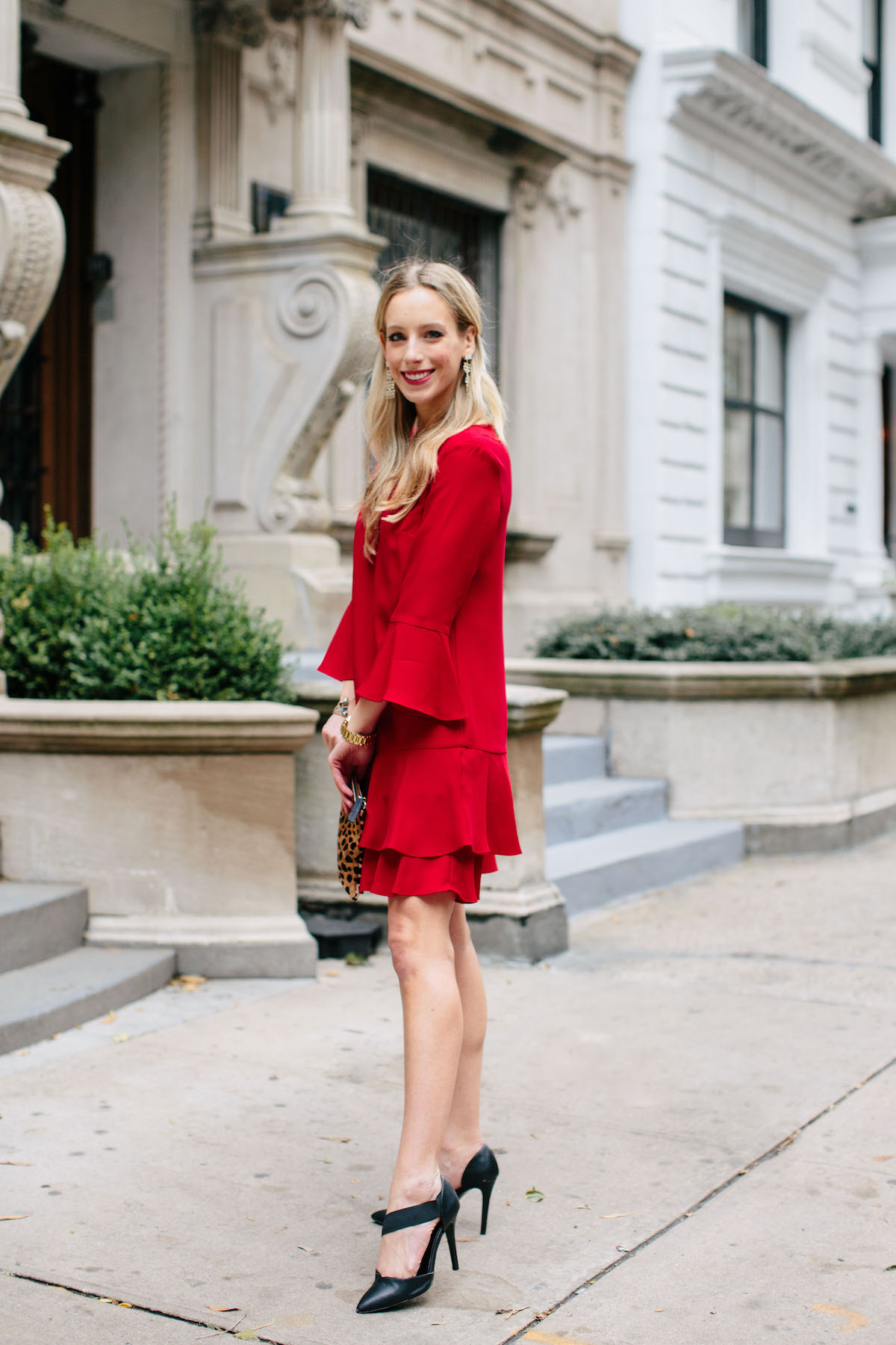 Cece Red Ruffle Shift Dress