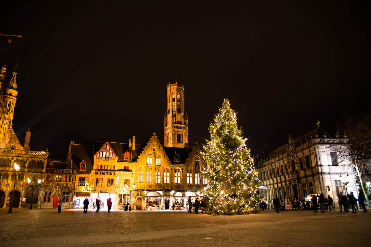 Burg Square Christmas Tree Bruges Belgium