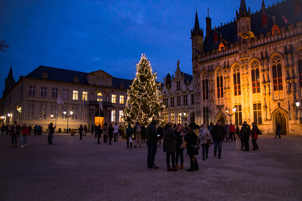 Burg Square Christmas Tree Bruges Belgium