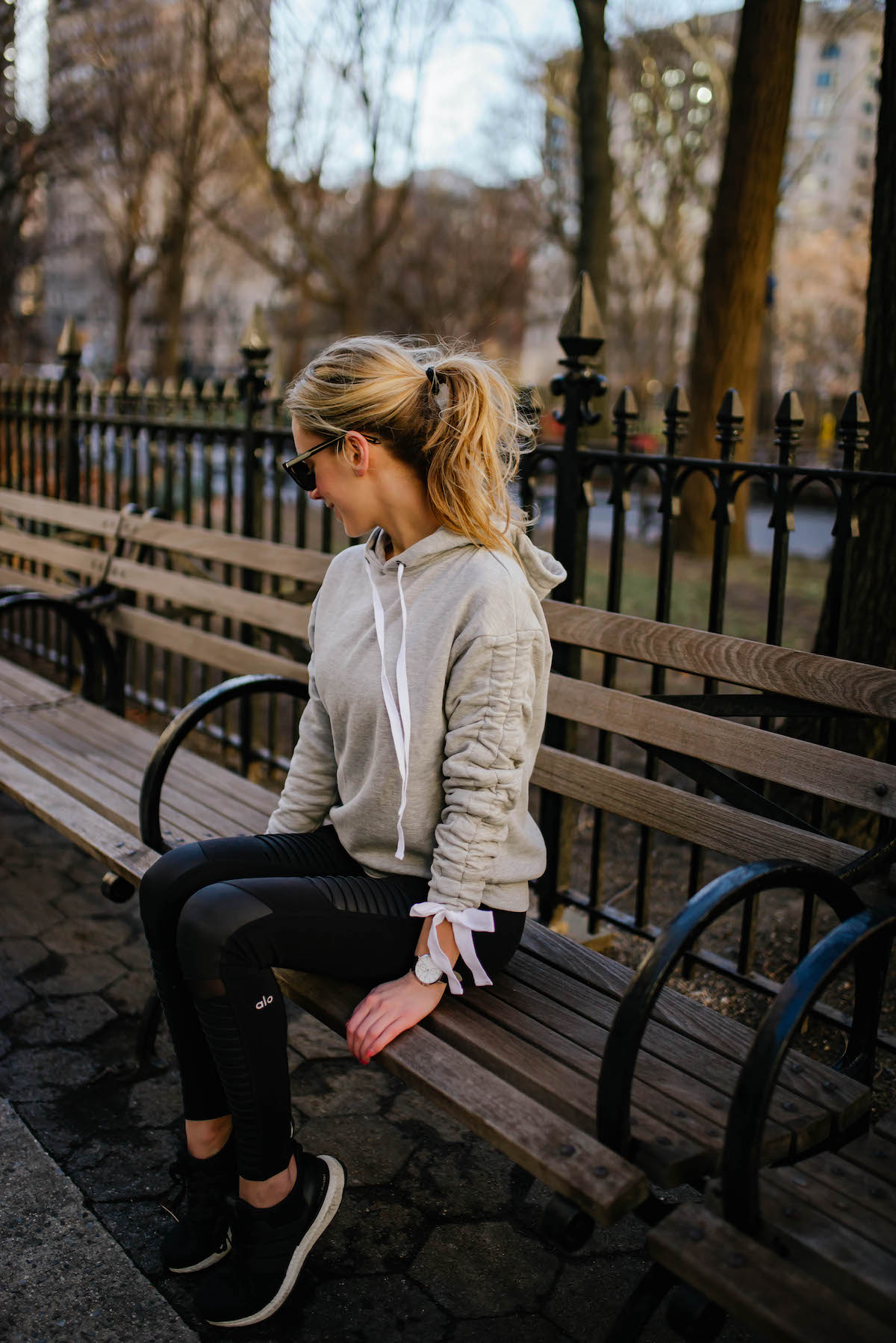 Grey Tie Sleeve Hoodie