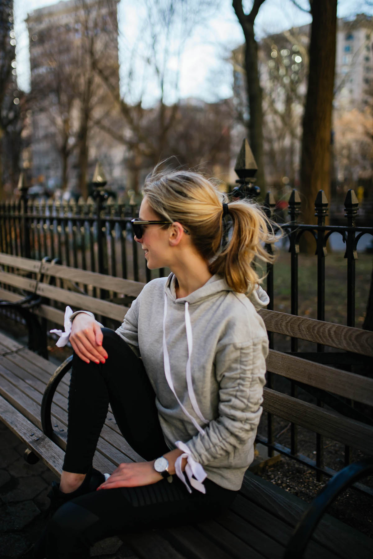 Grey Tie Sleeve Hoodie