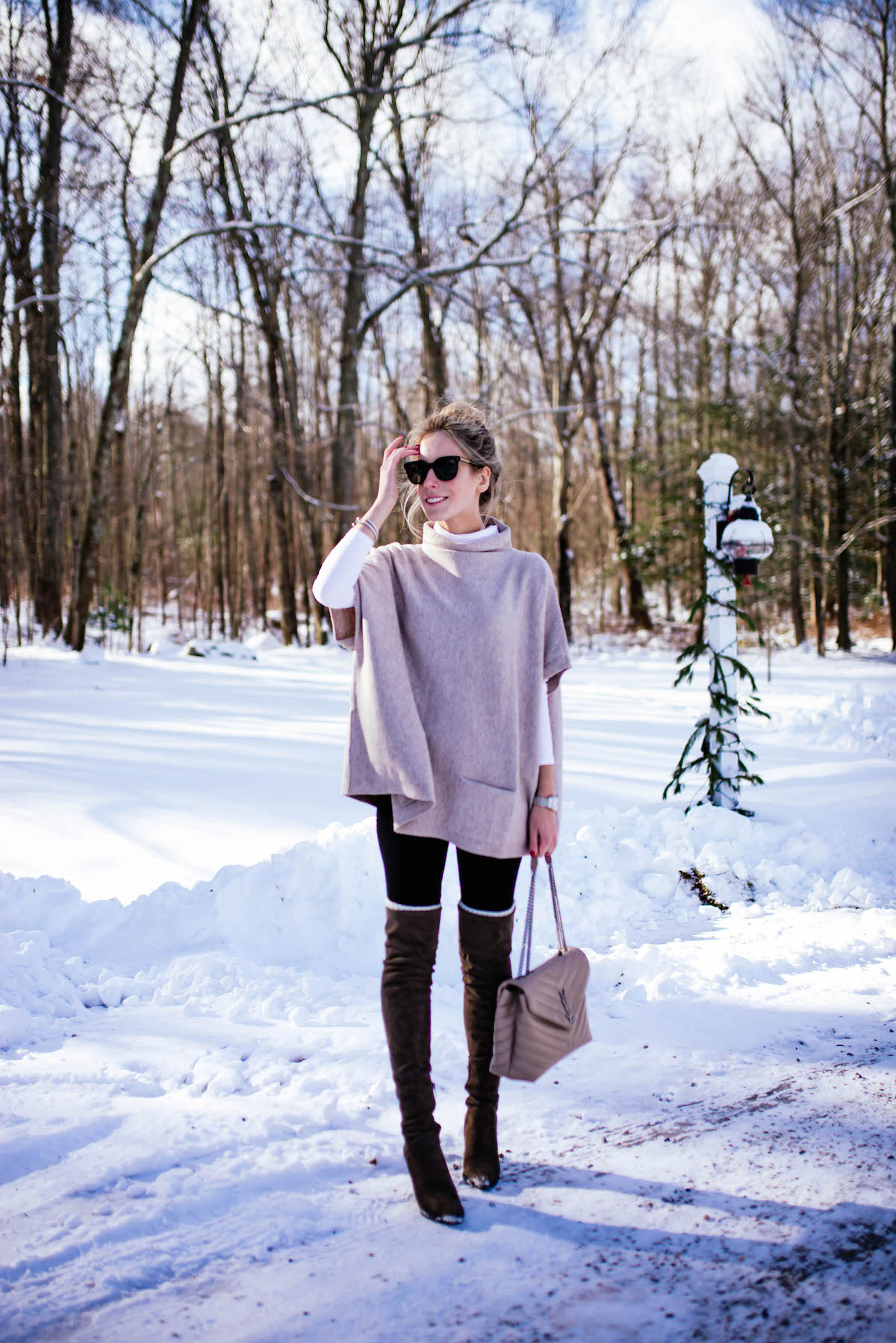 Pocket Pullover Sweater & Over The Knee Boots