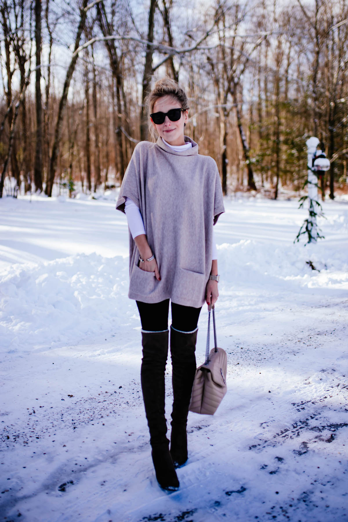 Pocket Pullover Sweater & Over The Knee Boots