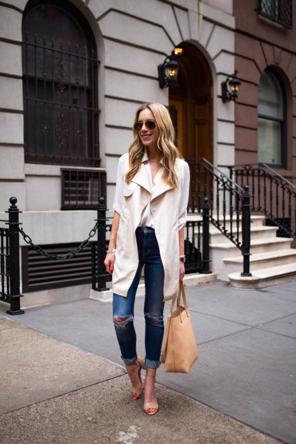 Draped Trench Vest + Madewell Medium Transport Tote - Katie's Bliss