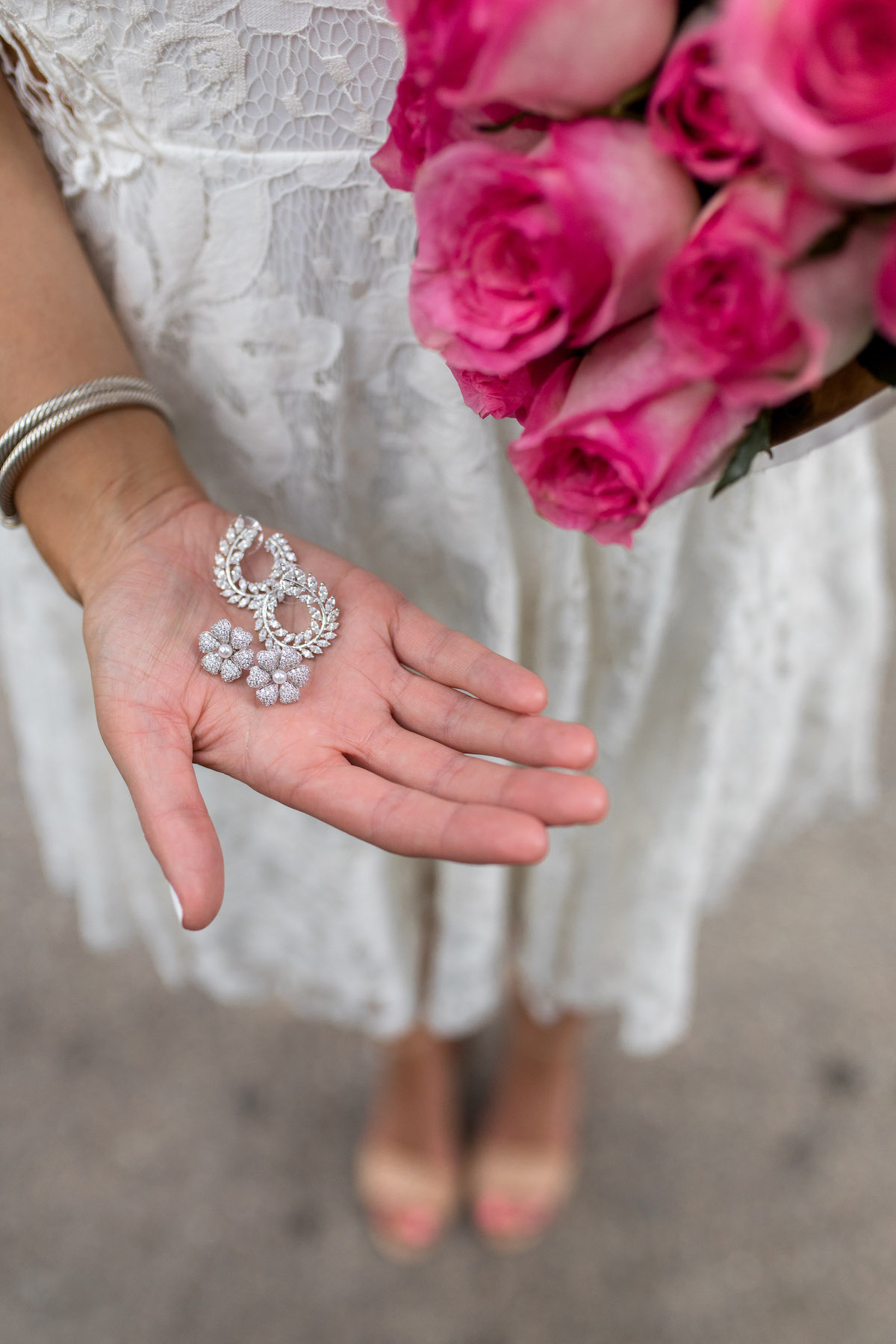 David's Bridal Crystal-Dusted Hibiscus Earrings