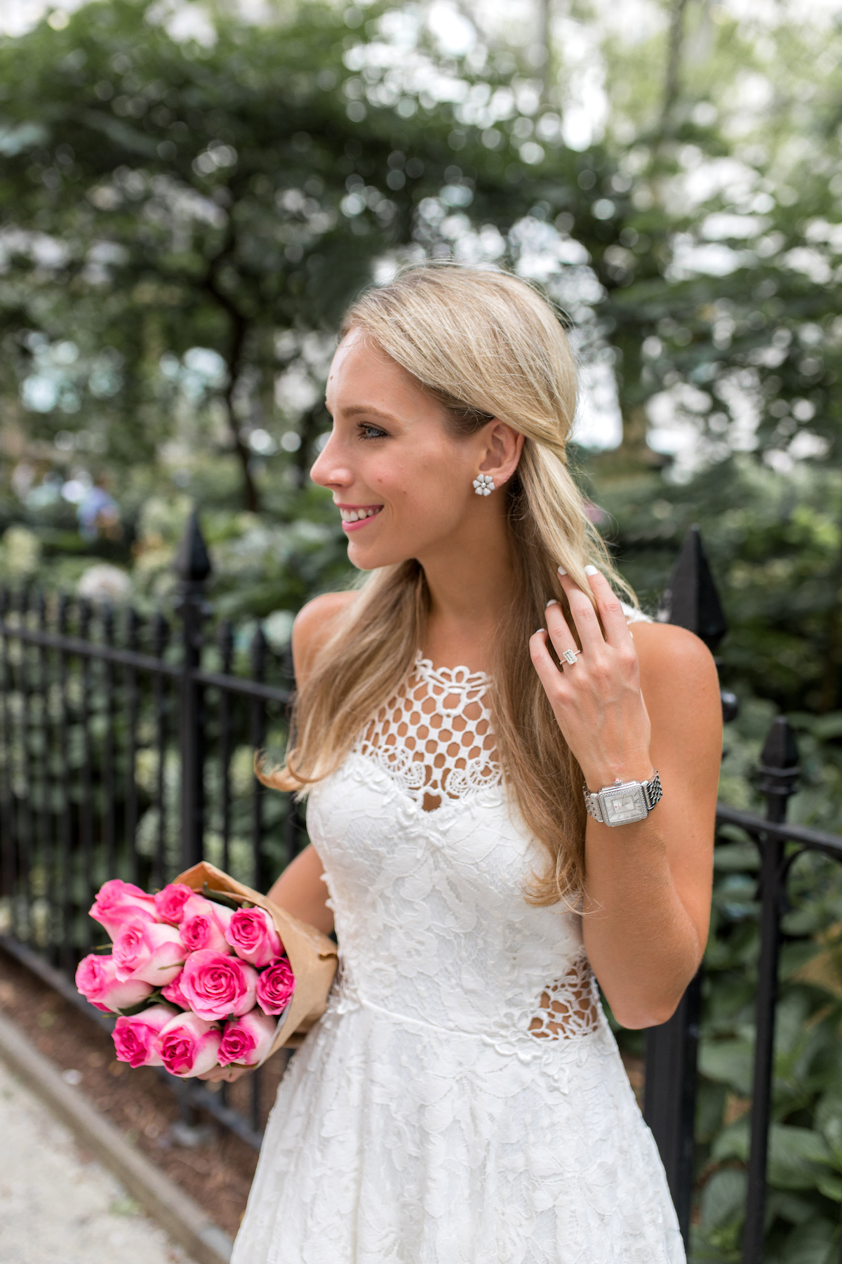 David's Bridal Crystal-Dusted Hibiscus Earrings