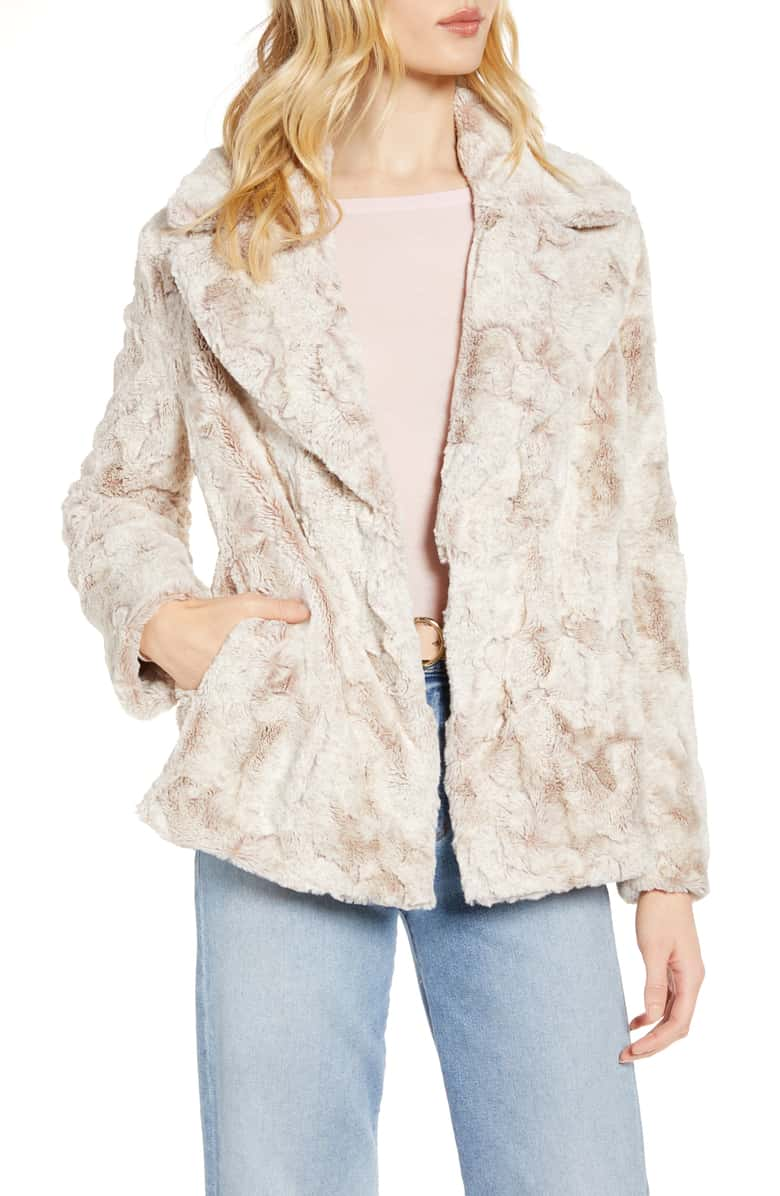 HALOGEN Textured Faux Fur Coat