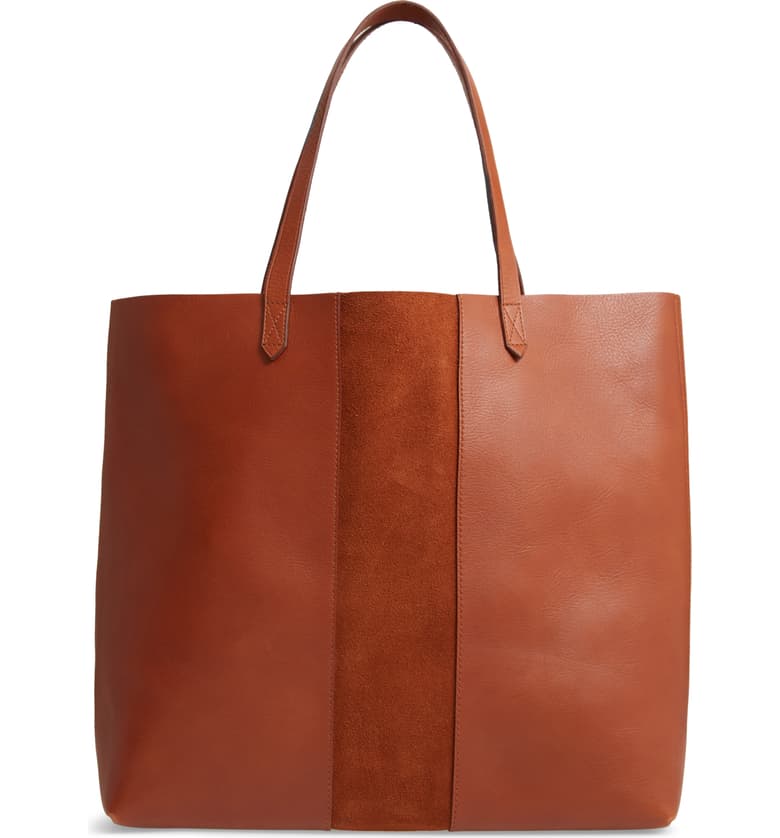 Madewell Suede Stripe Transport Leather Tote