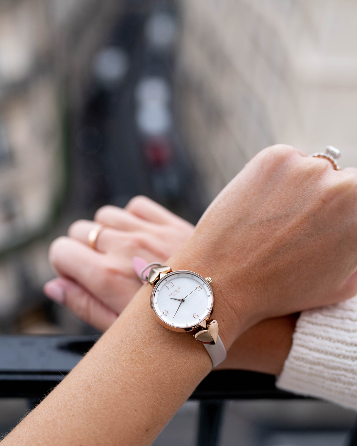 kate spade new york metro three-hand navy leather cocktail watch