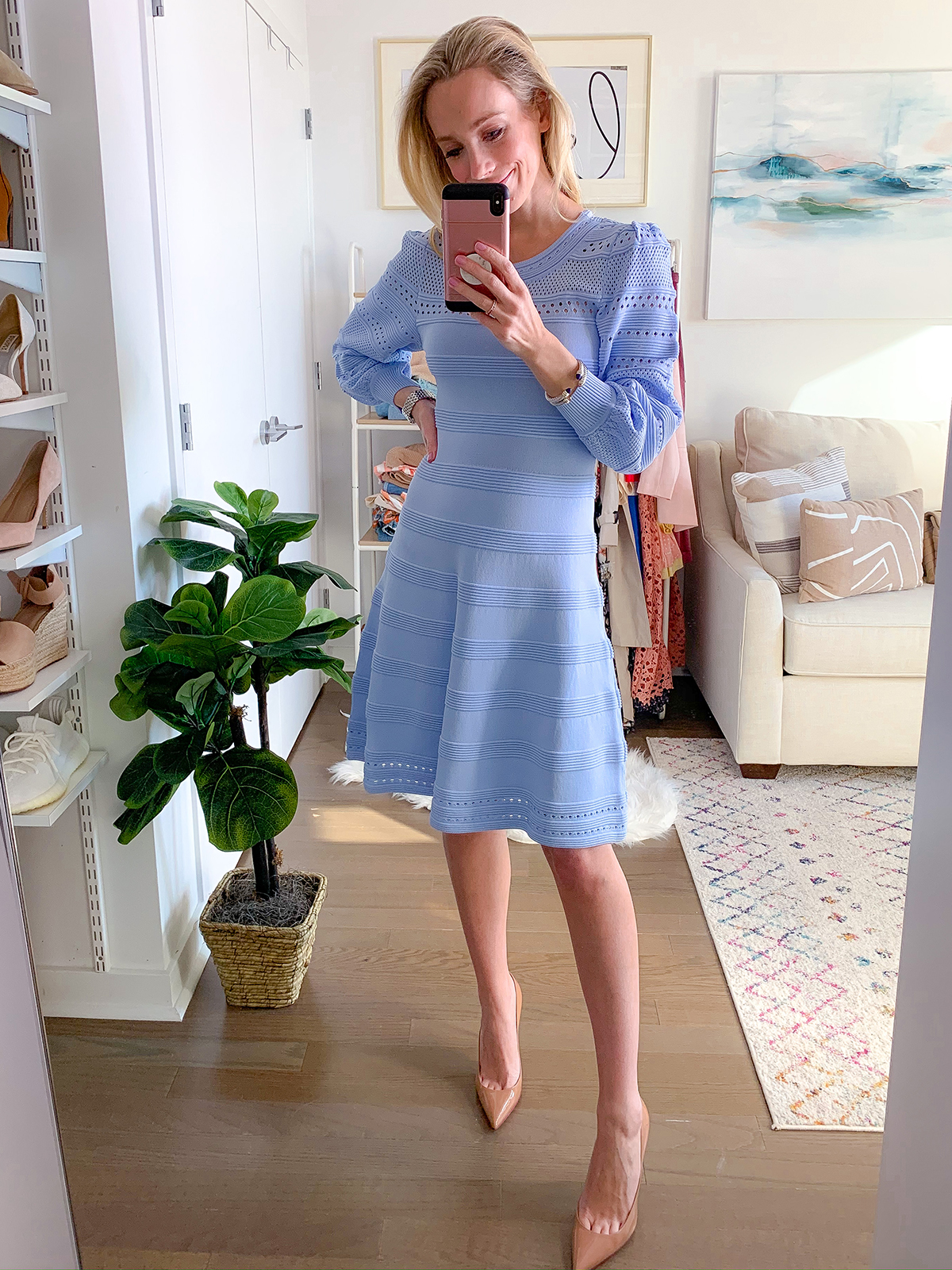 Blue Knit Sweater Dress