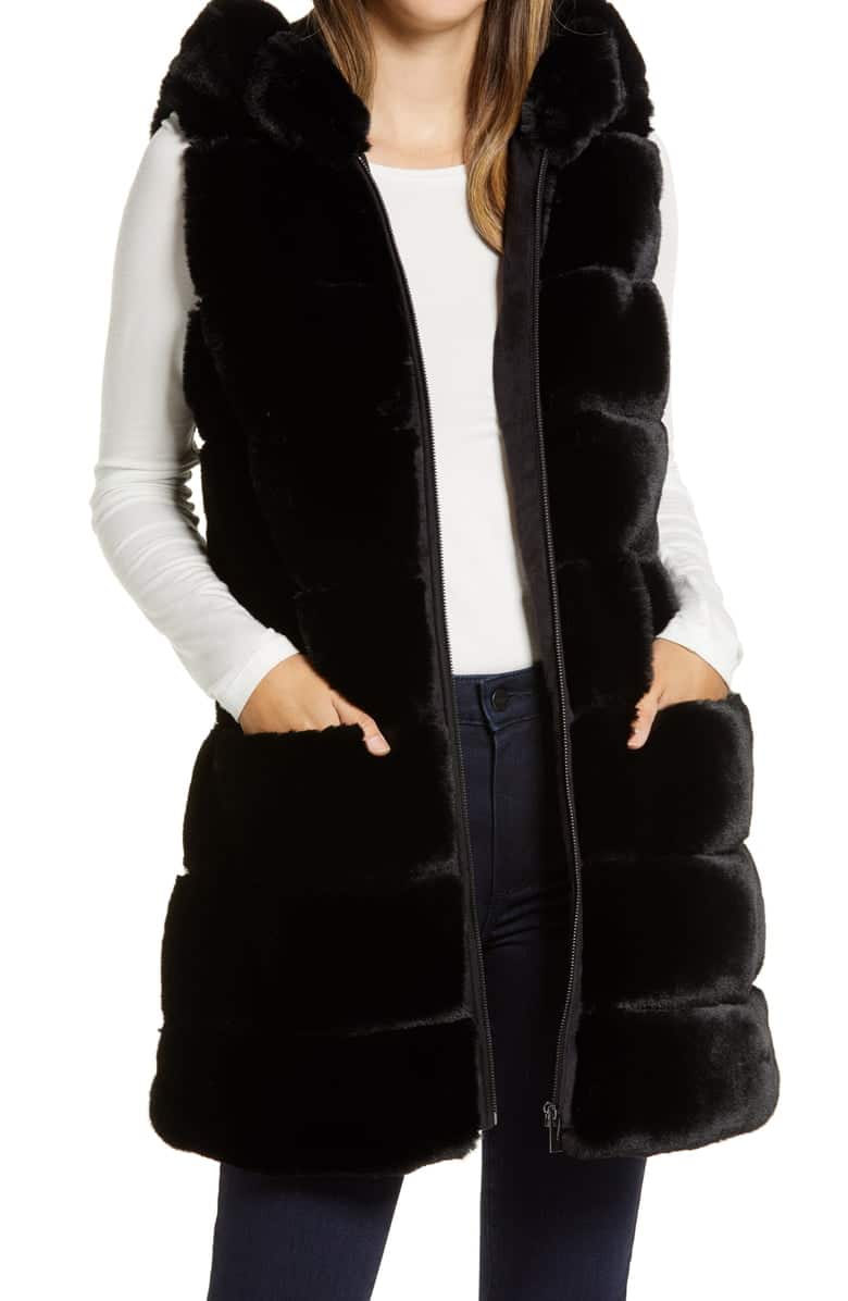 Via Spiga Grooved Faux Fur Hooded Vest