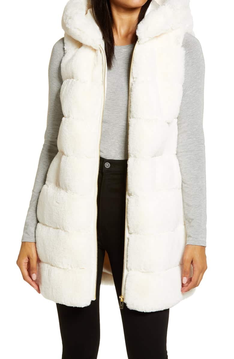 Via Spiga Grooved Faux Fur Hooded Vest