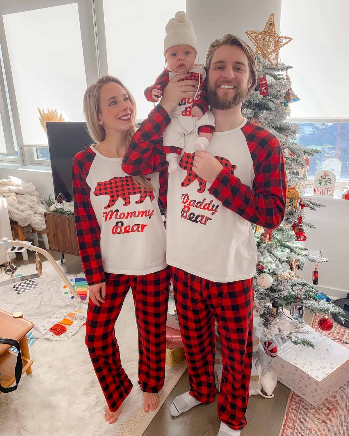 Matching christmas store pajamas with newborn