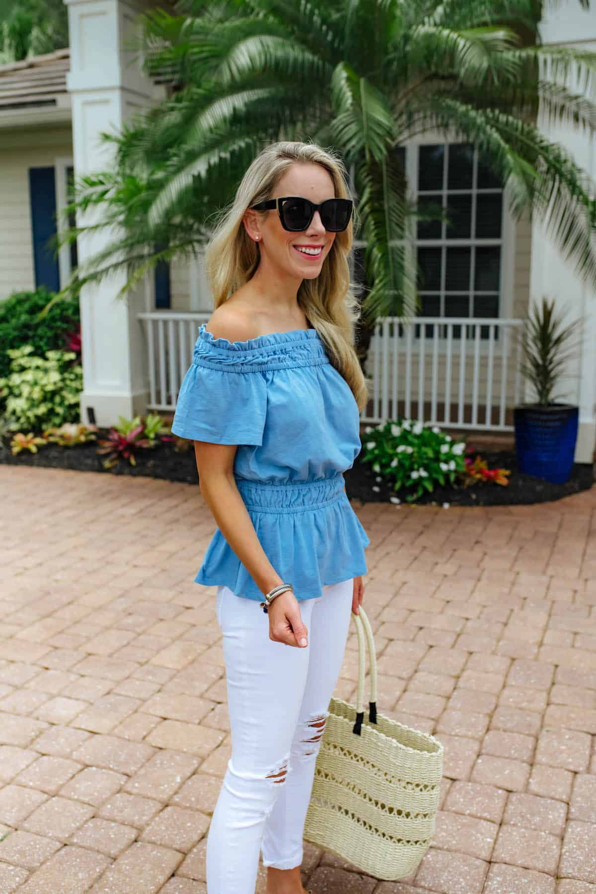 Blue Off Shoulder Top